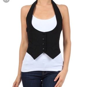 Sexy black halter vest unique rare small stretchy